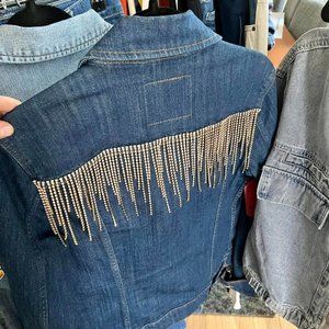 Rhinestone Cowgirl! Levi's Jean Jacket + Gold Rhinestone Fringe